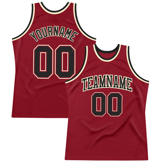 Custom Maroon Black-Cream Authentic Throwback Basketball Jersey - Sky-Custom