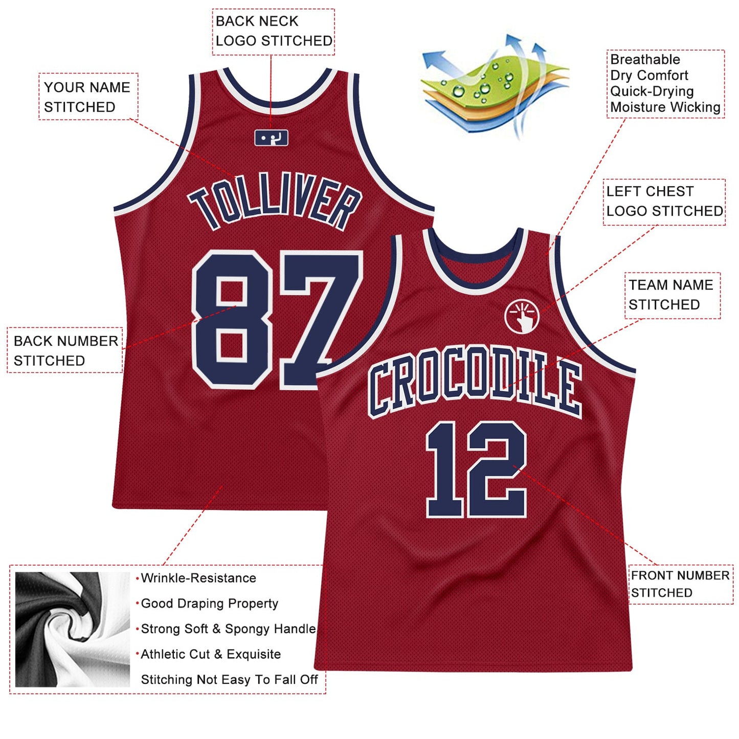 Custom Maroon Navy-White Authentic Throwback Basketball Jersey - Sky-Custom
