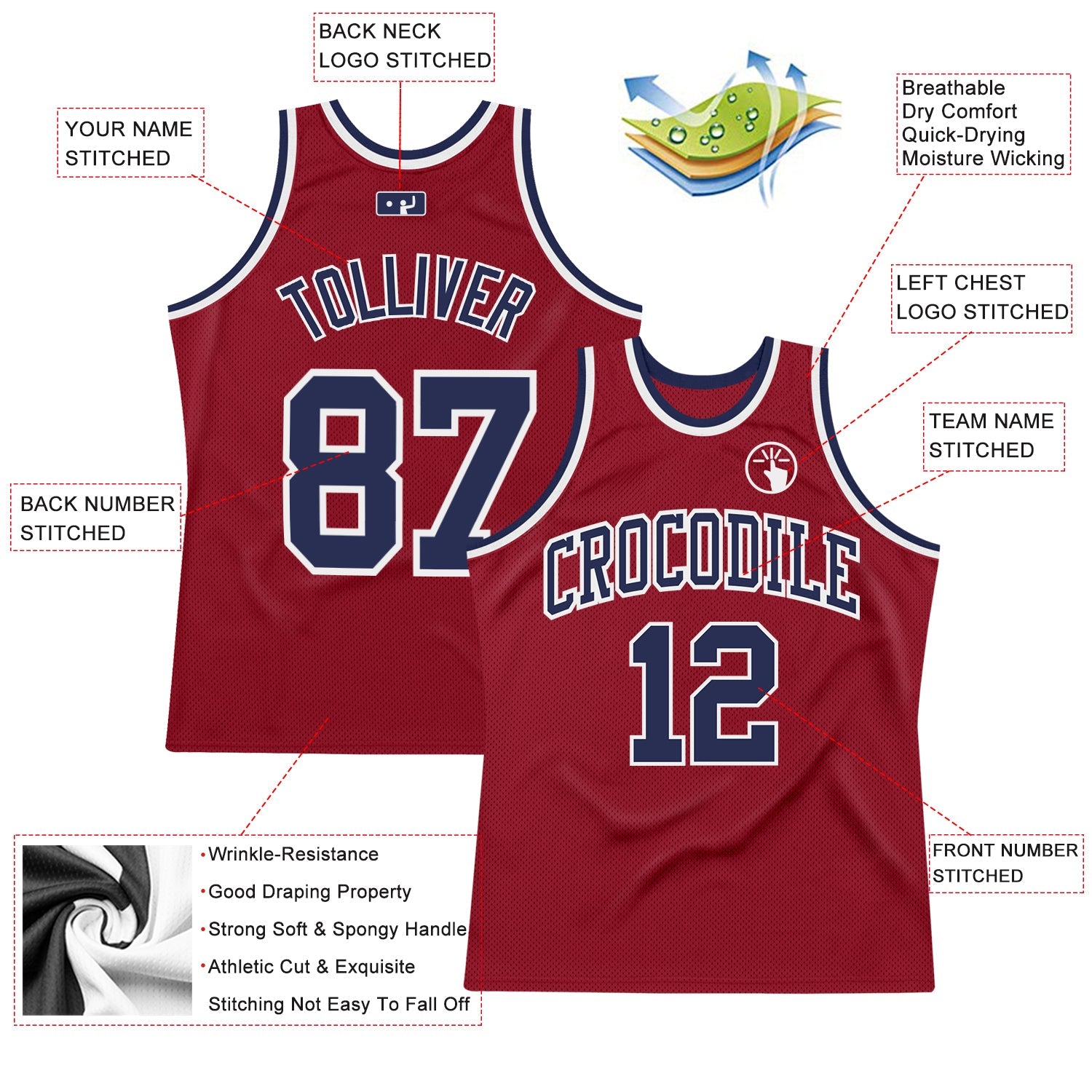 Custom Maroon Navy-White Authentic Throwback Basketball Jersey - Sky-Custom