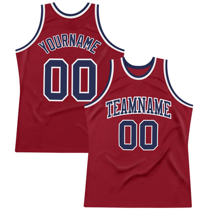 Custom Maroon Navy-White Authentic Throwback Basketball Jersey - Sky-Custom