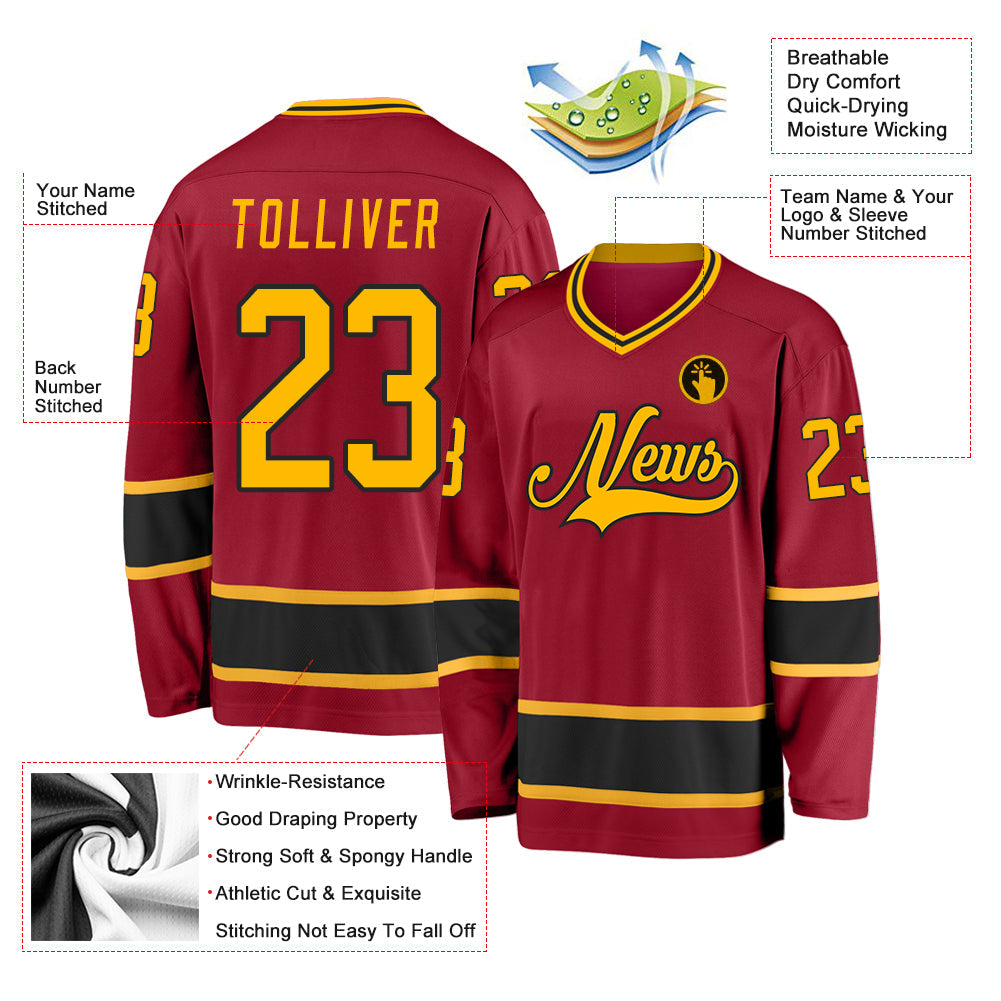 Custom Maroon Gold-Black Hockey Jersey - Sky-Custom