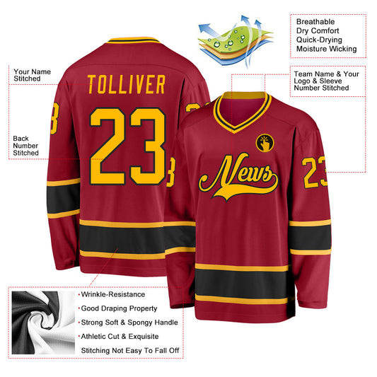 Custom Maroon Gold-Black Hockey Jersey - Sky-Custom