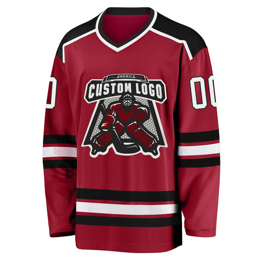 Custom Maroon White-Black Hockey Jersey - Sky-Custom