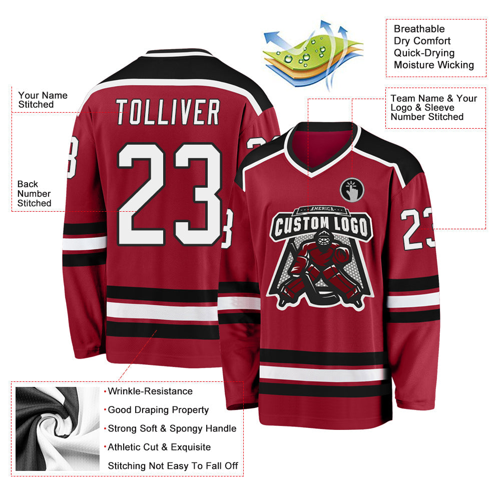 Custom Maroon White-Black Hockey Jersey - Sky-Custom