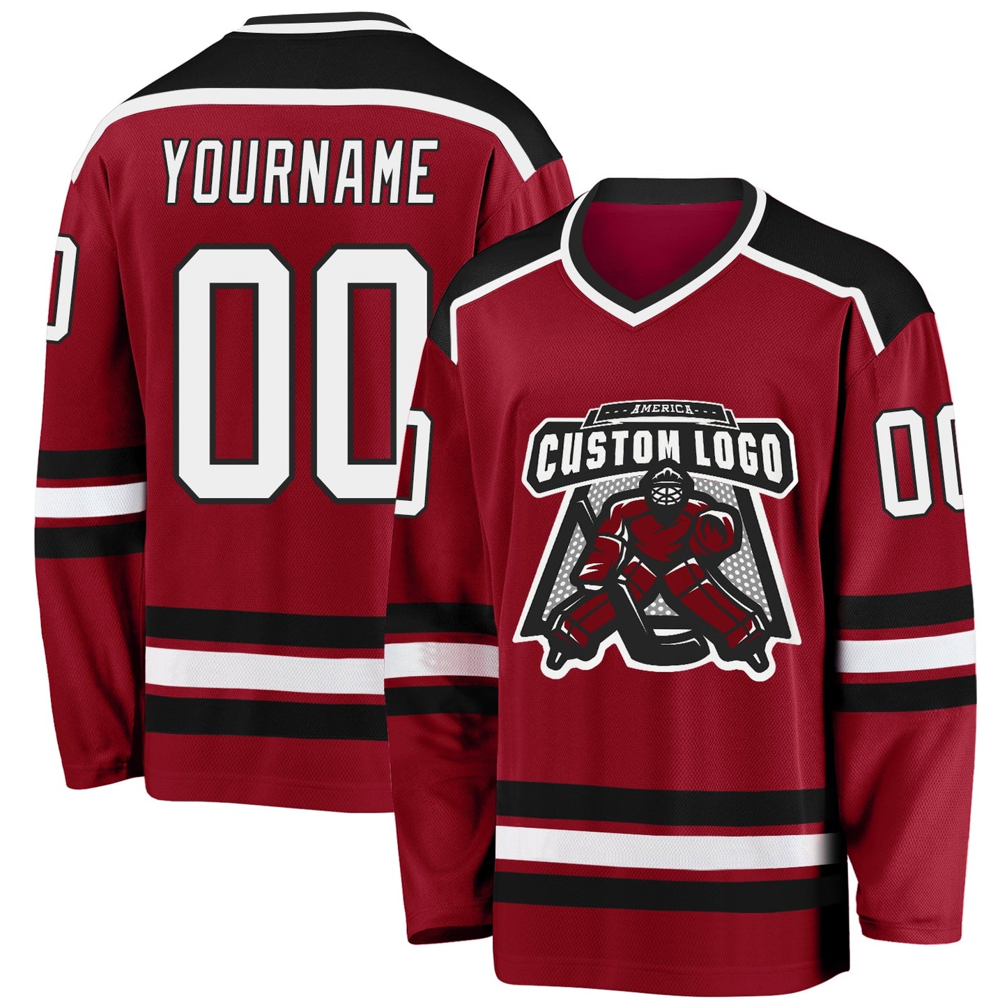 Custom Maroon White-Black Hockey Jersey - Sky-Custom