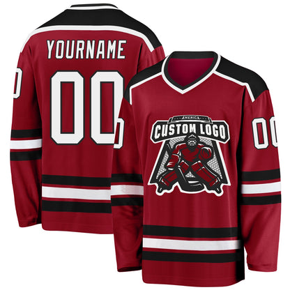 Custom Maroon White-Black Hockey Jersey - Sky-Custom