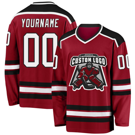Custom Maroon White-Black Hockey Jersey - Sky-Custom