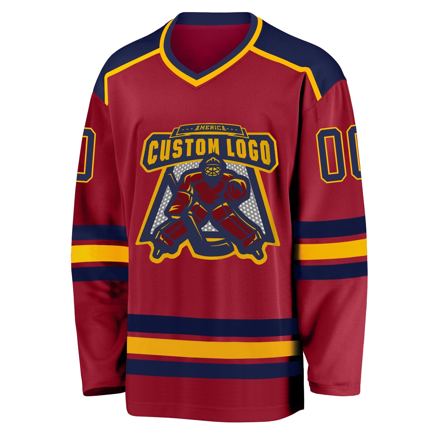 Custom Maroon Navy-Gold Hockey Jersey - Sky-Custom
