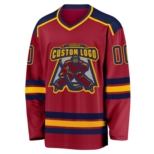 Custom Maroon Navy-Gold Hockey Jersey - Sky-Custom