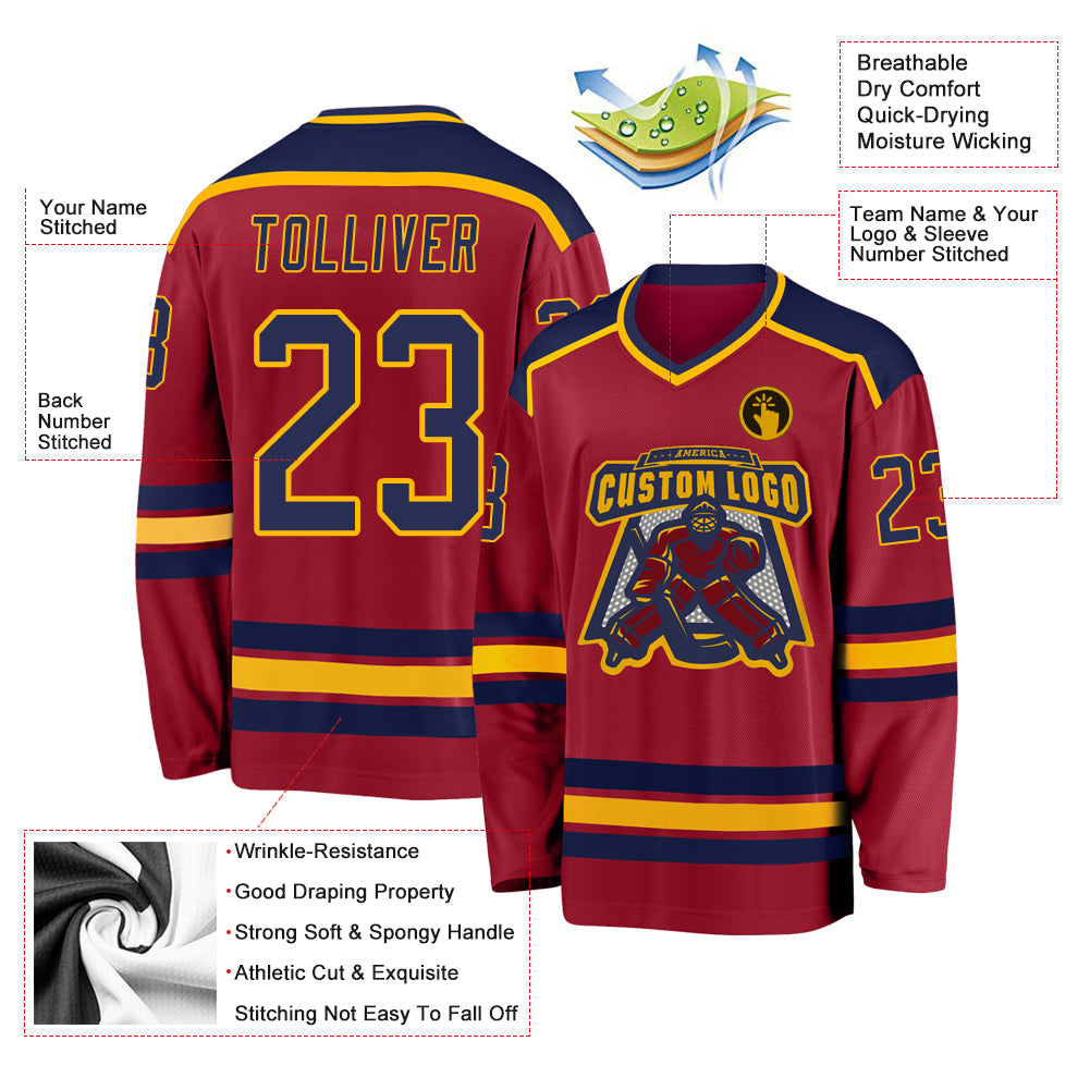 Custom Maroon Navy-Gold Hockey Jersey - Sky-Custom