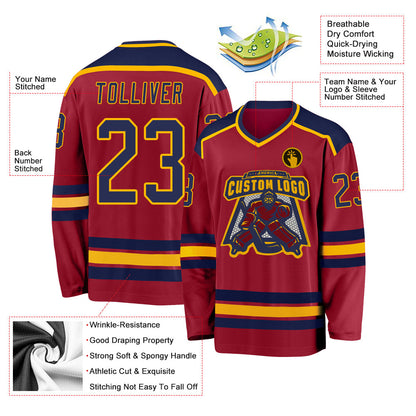 Custom Maroon Navy-Gold Hockey Jersey - Sky-Custom