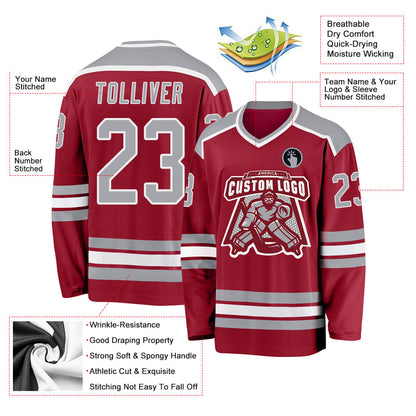 Custom Maroon Gray-White Hockey Jersey - Sky-Custom