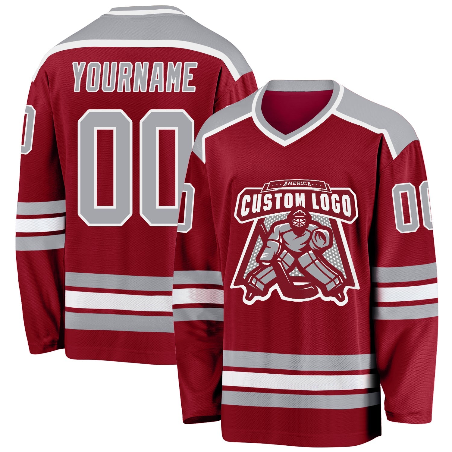 Custom Maroon Gray-White Hockey Jersey - Sky-Custom