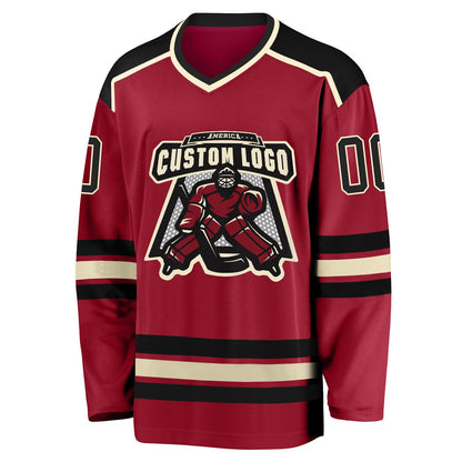 Custom Maroon Black-Cream Hockey Jersey - Sky-Custom