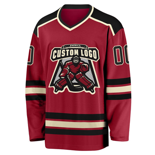 Custom Maroon Black-Cream Hockey Jersey - Sky-Custom