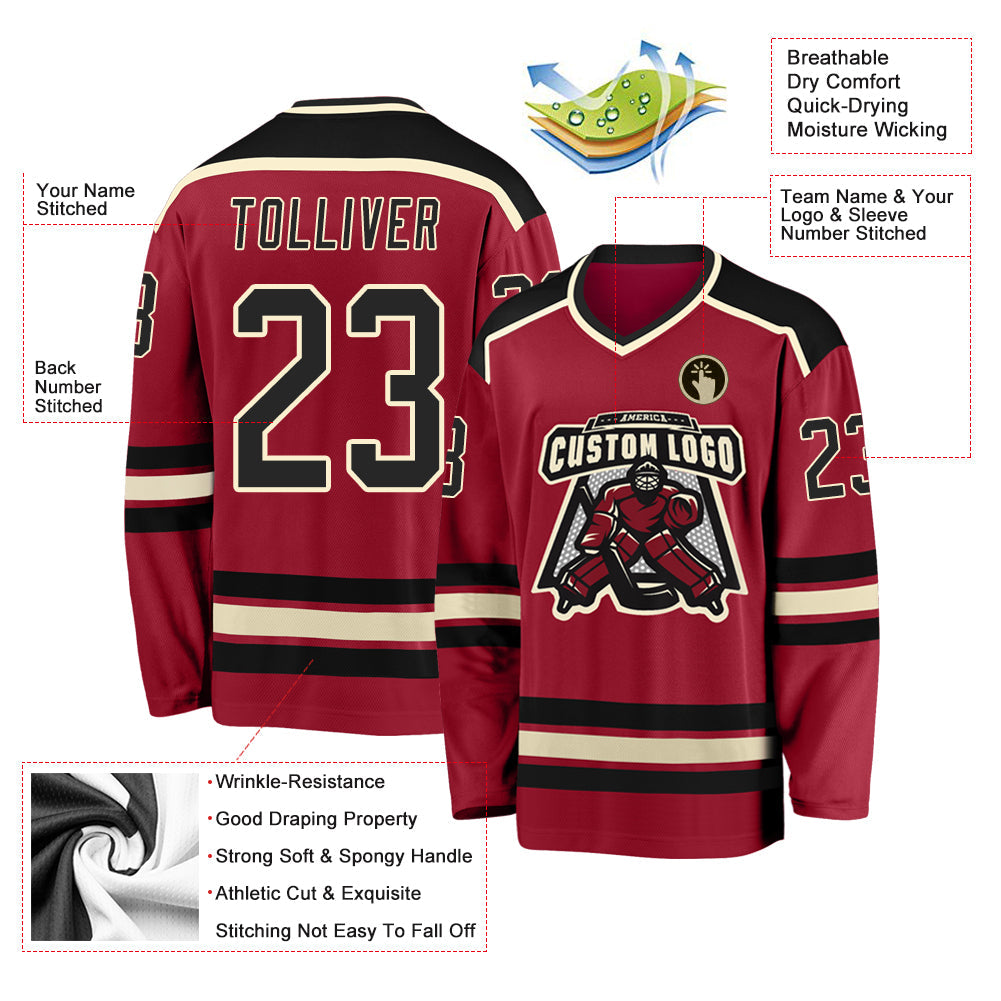 Custom Maroon Black-Cream Hockey Jersey - Sky-Custom