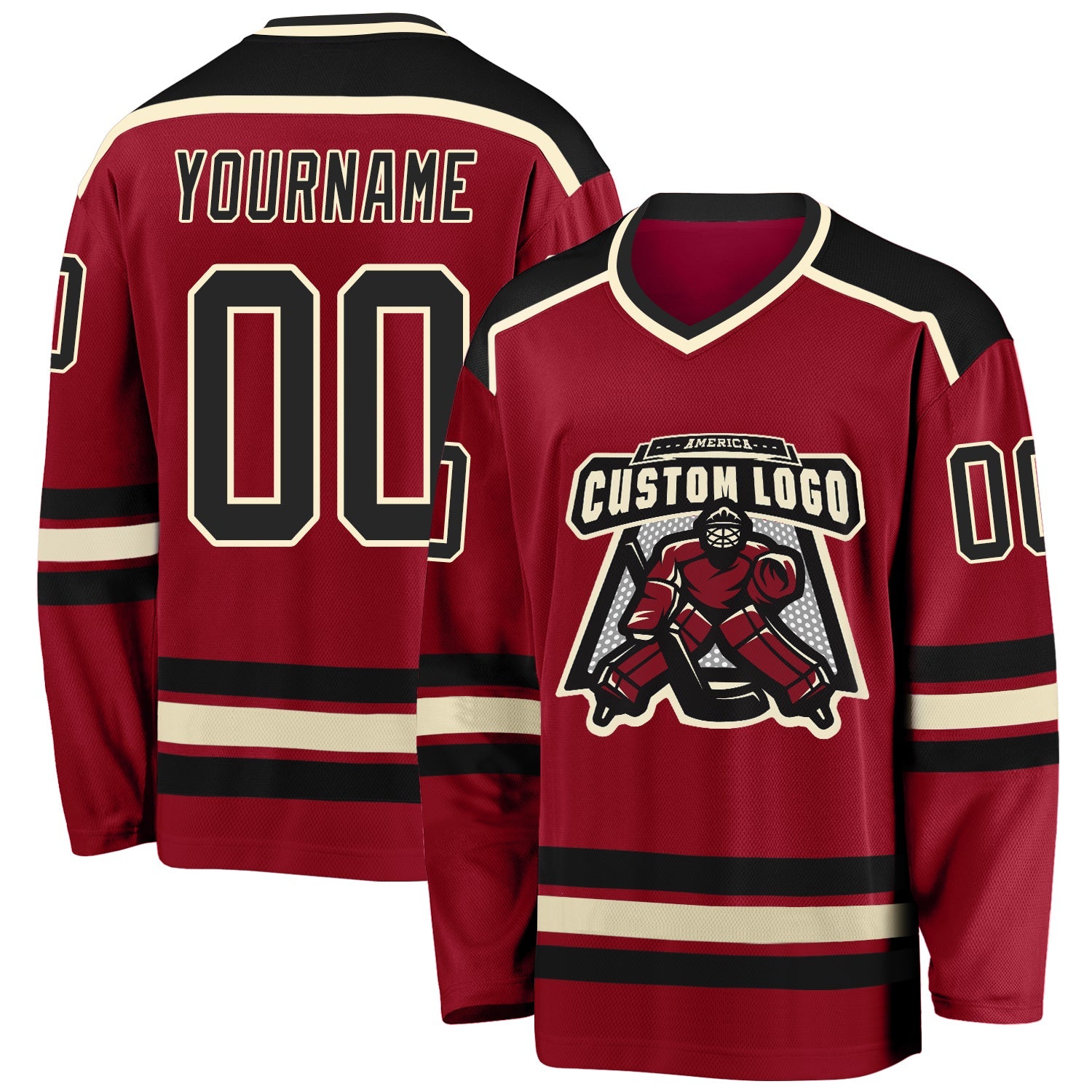 Custom Maroon Black-Cream Hockey Jersey - Sky-Custom