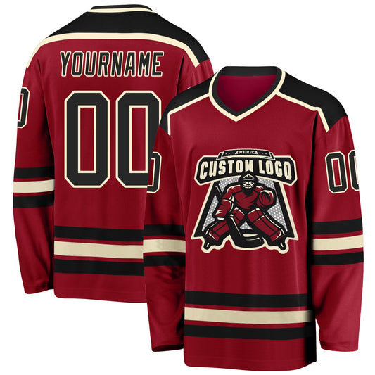 Custom Maroon Black-Cream Hockey Jersey - Sky-Custom