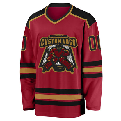 Custom Maroon Black-Old Gold Hockey Jersey - Sky-Custom
