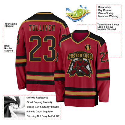 Custom Maroon Black-Old Gold Hockey Jersey - Sky-Custom