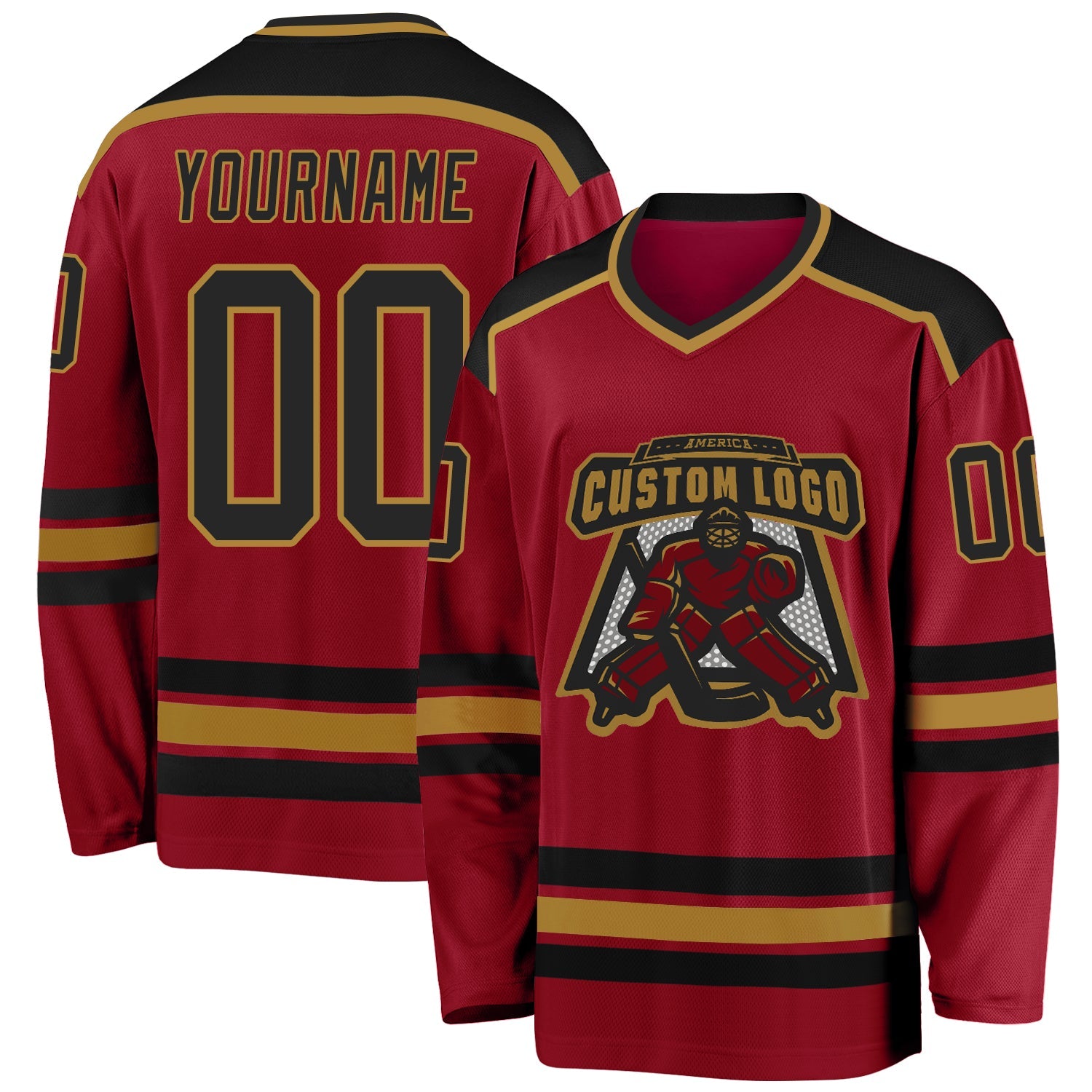 Custom Maroon Black-Old Gold Hockey Jersey - Sky-Custom