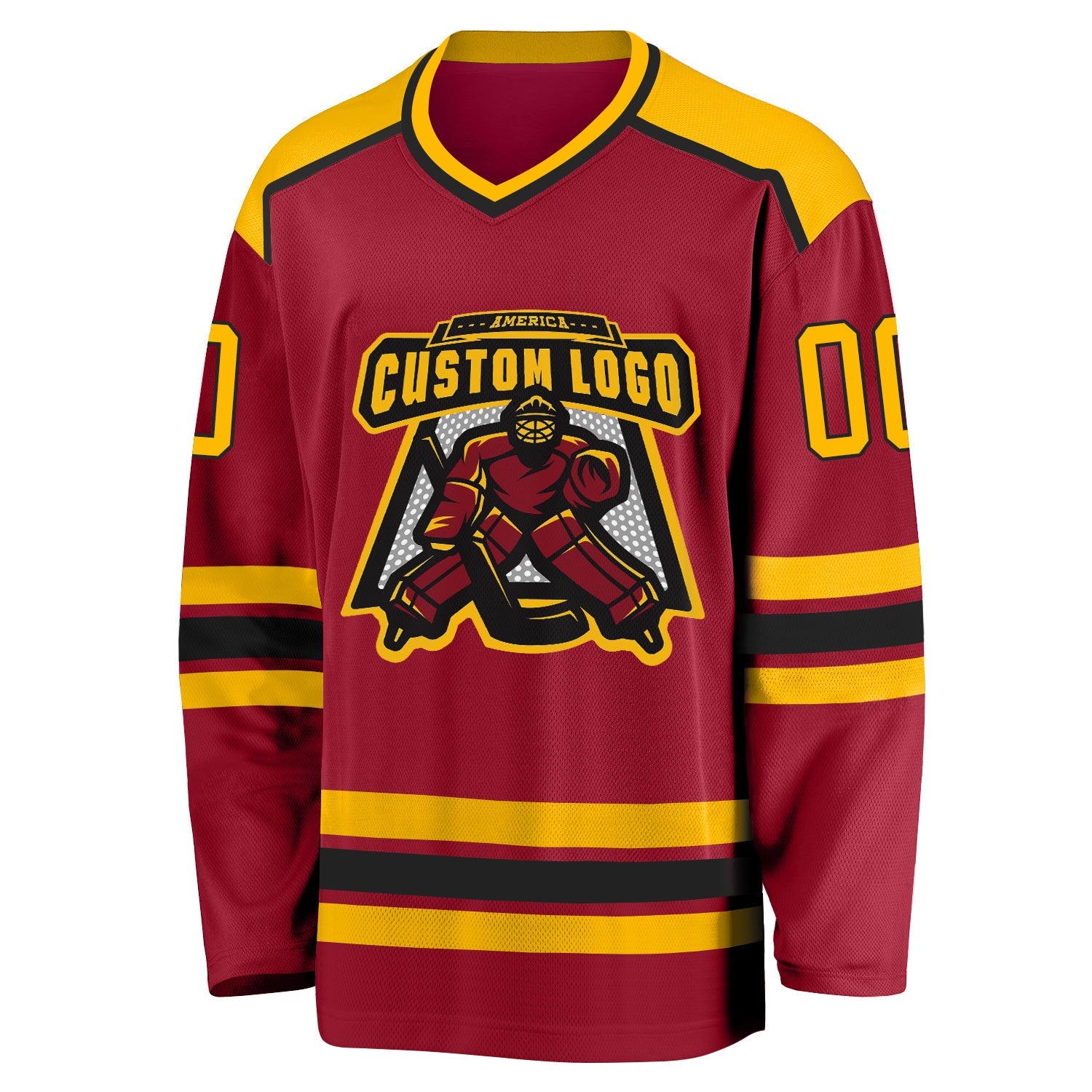 Custom Maroon Gold-Black Hockey Jersey - Sky-Custom
