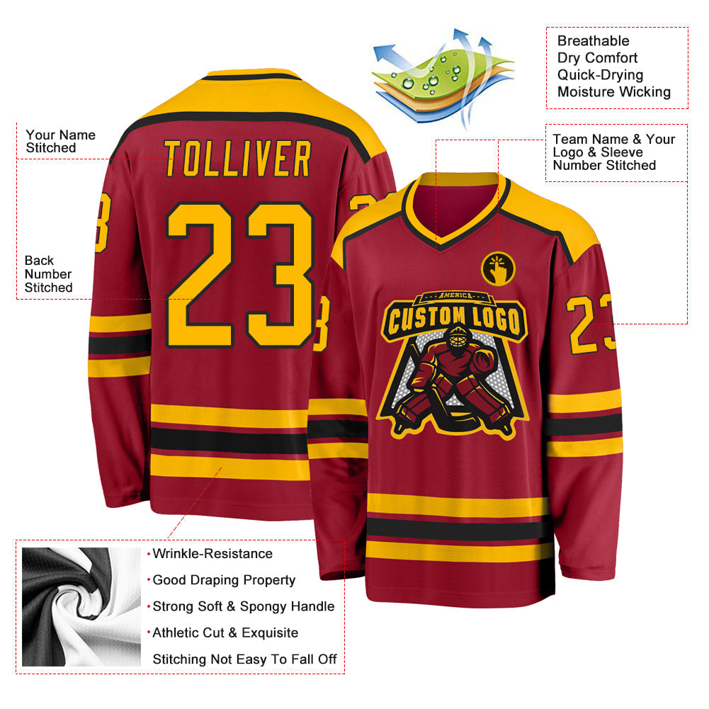 Custom Maroon Gold-Black Hockey Jersey - Sky-Custom
