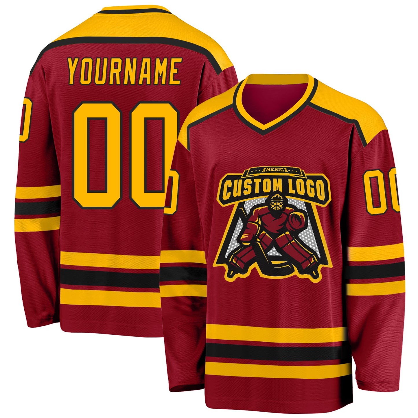Custom Maroon Gold-Black Hockey Jersey - Sky-Custom