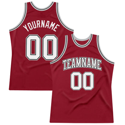 Custom Maroon White Black-Gray Authentic Throwback Basketball Jersey - Sky-Custom