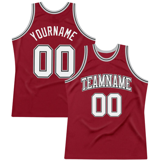 Custom Maroon White Black-Gray Authentic Throwback Basketball Jersey - Sky-Custom