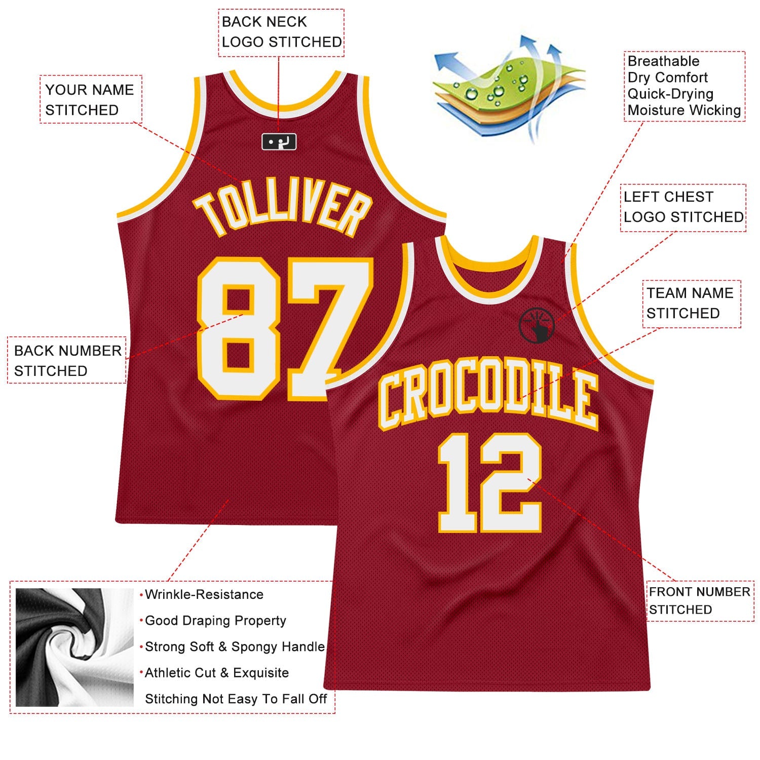 Custom Maroon White-Gold Authentic Throwback Basketball Jersey - Sky-Custom