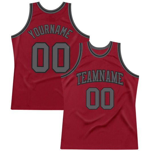 Custom Maroon Steel Gray-Black Authentic Throwback Basketball Jersey - Sky-Custom