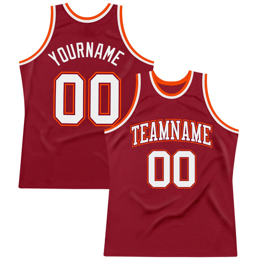 Custom Maroon White-Orange Authentic Throwback Basketball Jersey - Sky-Custom