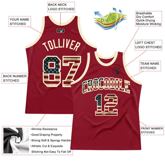 Custom Maroon Vintage USA Flag-Cream Authentic Throwback Basketball Jersey - Sky-Custom