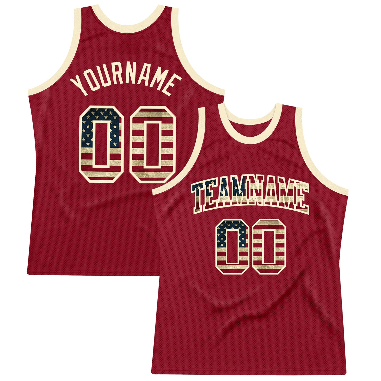 Custom Maroon Vintage USA Flag-Cream Authentic Throwback Basketball Jersey - Sky-Custom