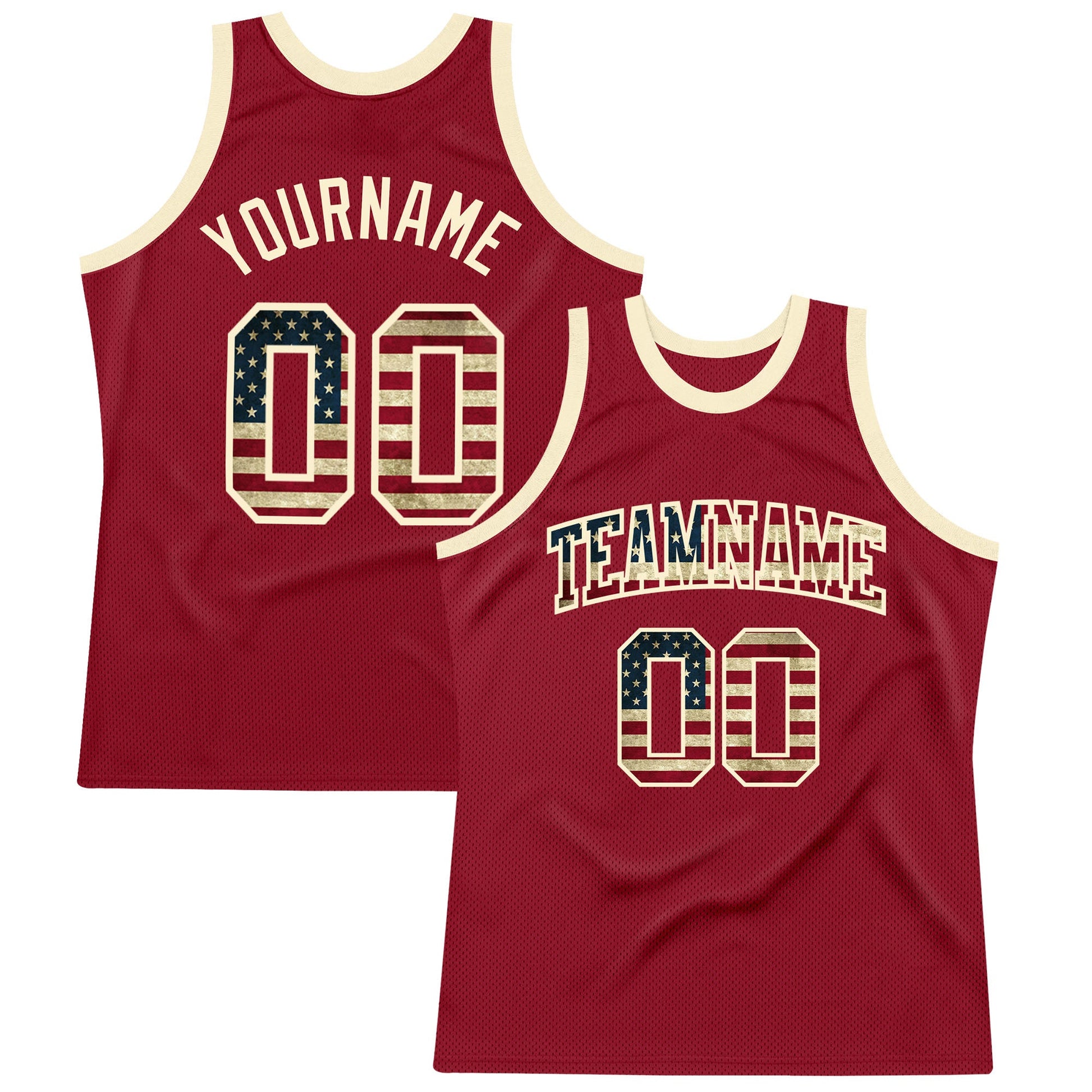 Custom Maroon Vintage USA Flag-Cream Authentic Throwback Basketball Jersey - Sky-Custom