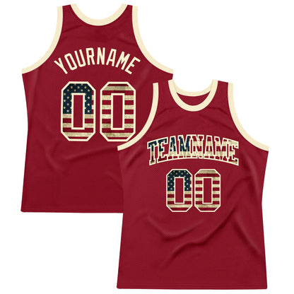 Custom Maroon Vintage USA Flag-Cream Authentic Throwback Basketball Jersey - Sky-Custom