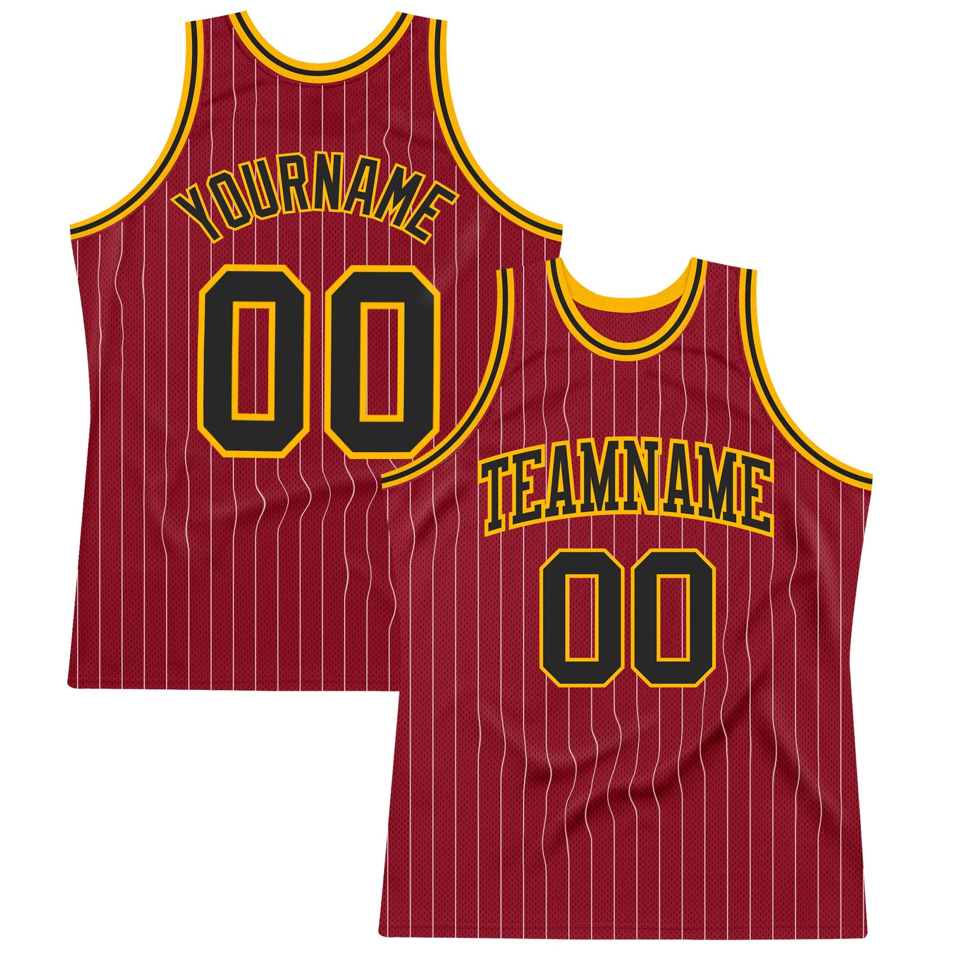 Custom Maroon White Pinstripe Black-Gold Authentic Basketball Jersey - Sky-Custom