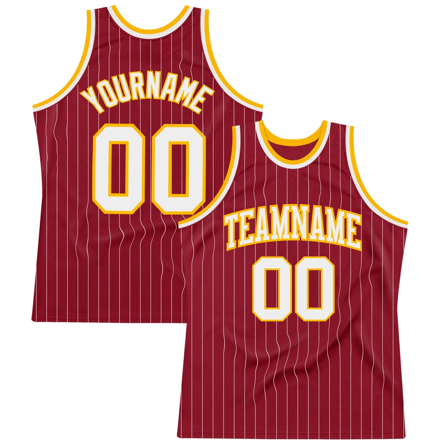 Custom Maroon White Pinstripe White-Gold Authentic Basketball Jersey - Sky-Custom