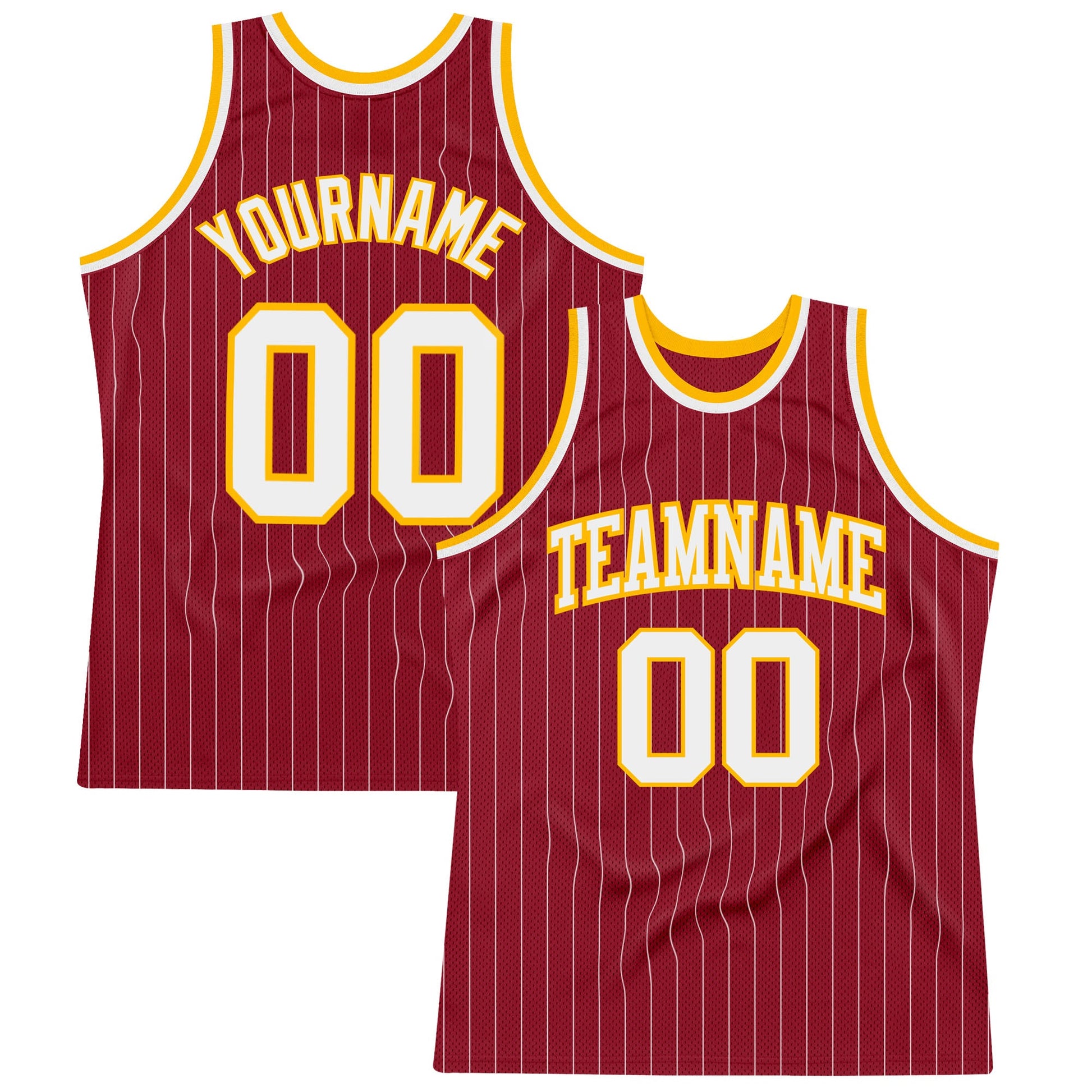 Custom Maroon White Pinstripe White-Gold Authentic Basketball Jersey - Sky-Custom