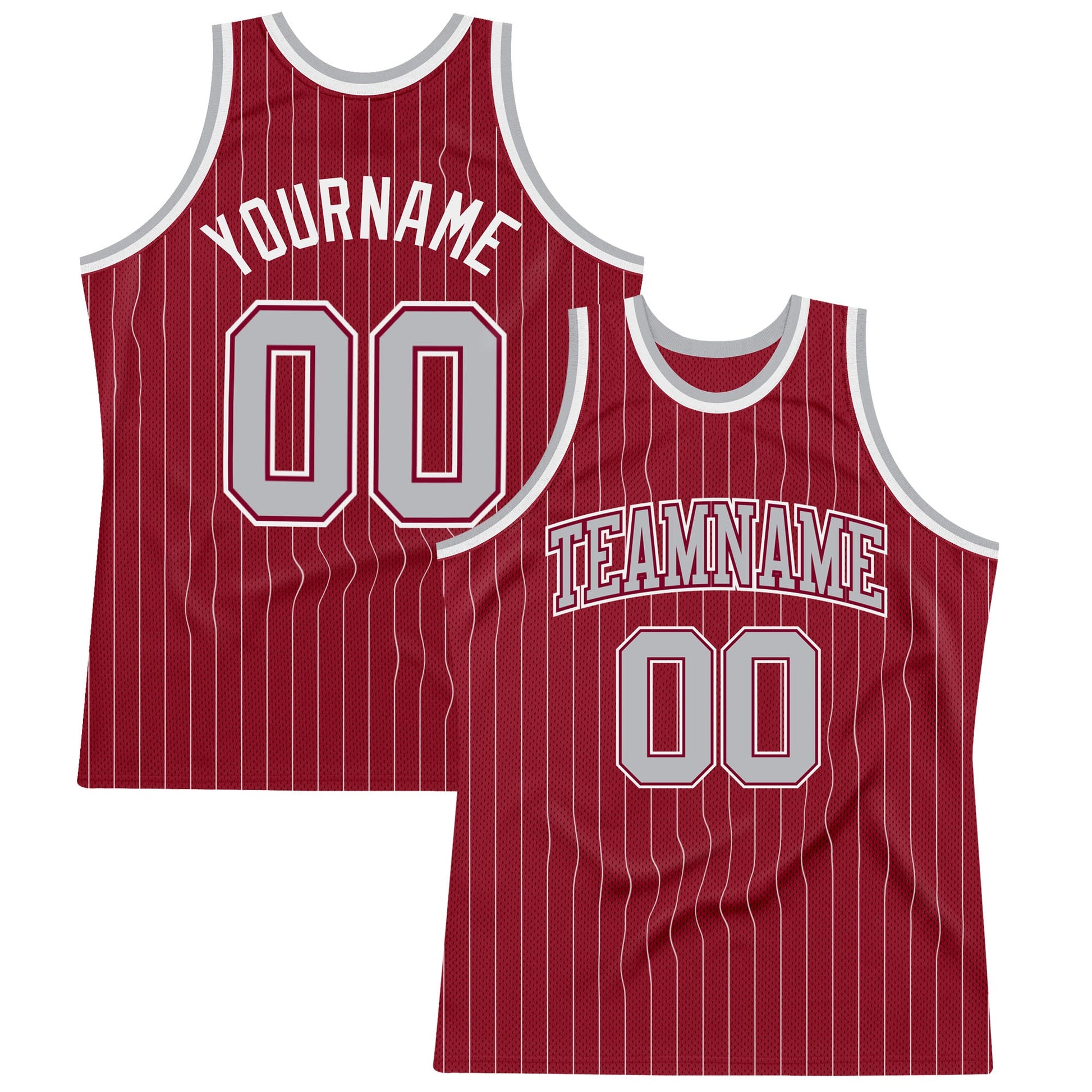 Custom Maroon White Pinstripe Gray Authentic Basketball Jersey - Sky-Custom
