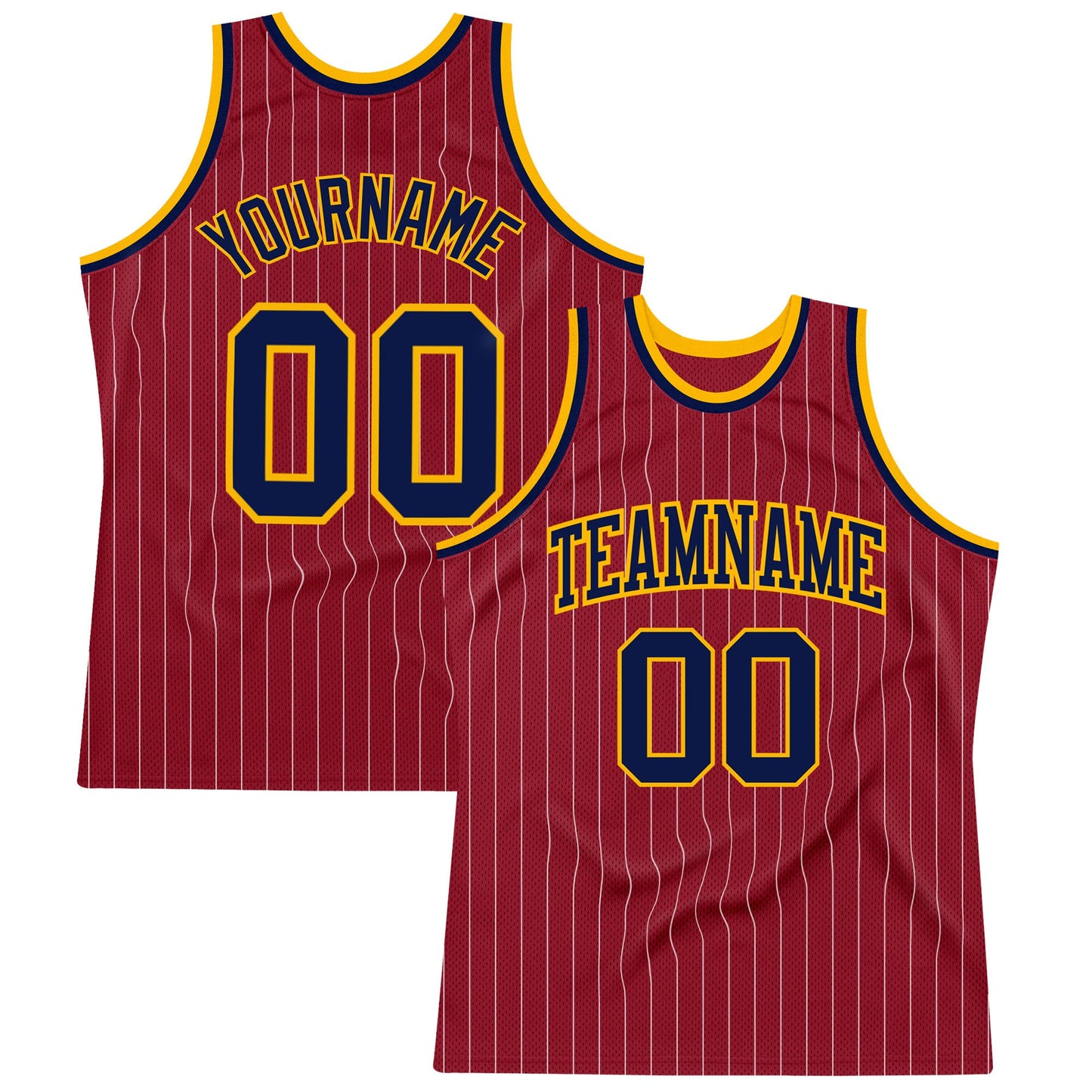 Custom Maroon White Pinstripe Navy-Gold Authentic Basketball Jersey - Sky-Custom