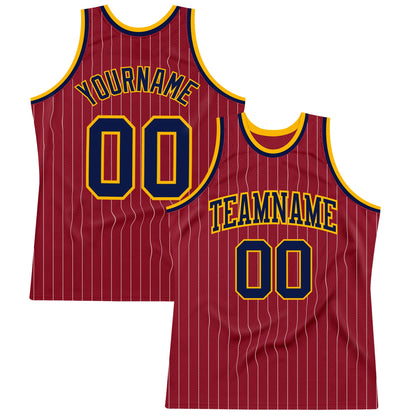 Custom Maroon White Pinstripe Navy-Gold Authentic Basketball Jersey - Sky-Custom