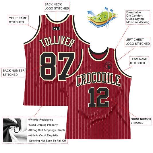 Custom Maroon White Pinstripe Black-Cream Authentic Basketball Jersey - Sky-Custom