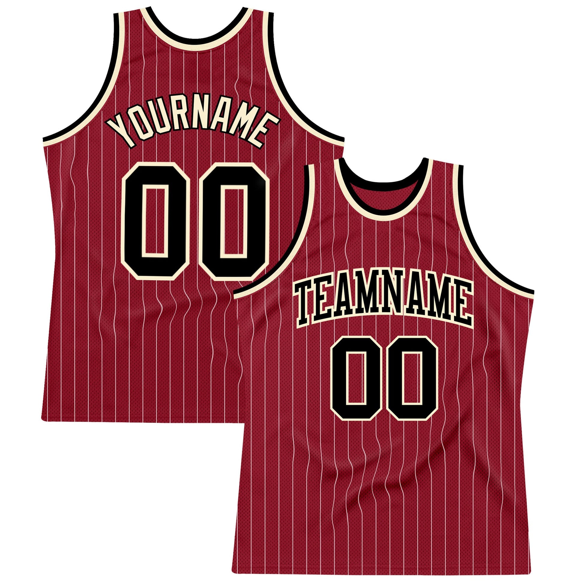 Custom Maroon White Pinstripe Black-Cream Authentic Basketball Jersey - Sky-Custom