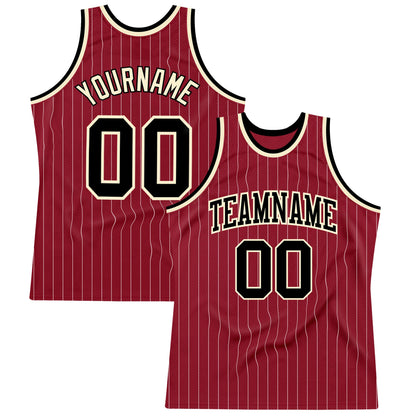 Custom Maroon White Pinstripe Black-Cream Authentic Basketball Jersey - Sky-Custom