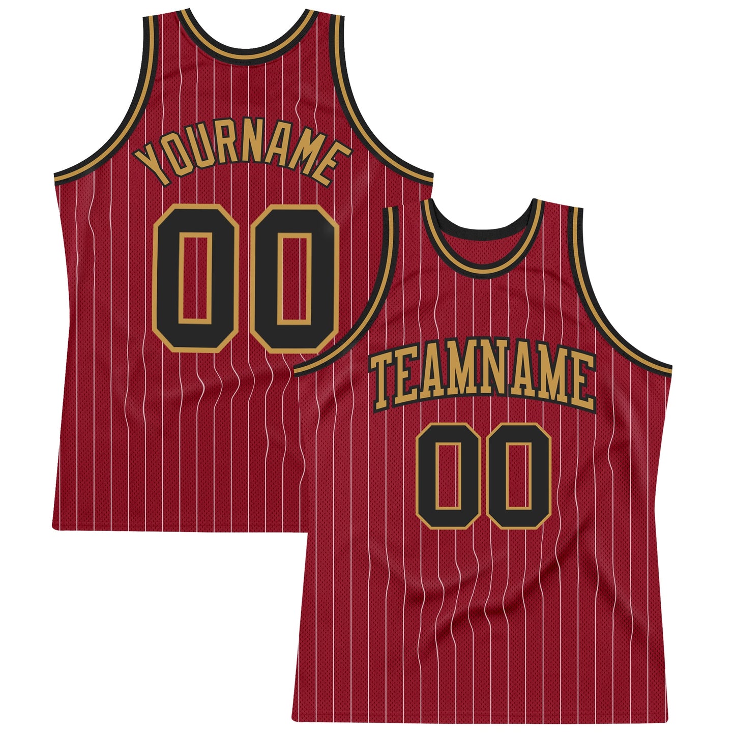 Custom Maroon White Pinstripe Black-Old Gold Authentic Basketball Jersey - Sky-Custom