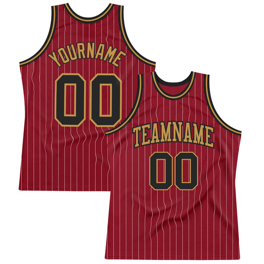 Custom Maroon White Pinstripe Black-Old Gold Authentic Basketball Jersey - Sky-Custom
