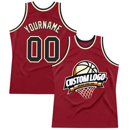 Custom Maroon Black-Cream Authentic Throwback Basketball Jersey - Sky-Custom