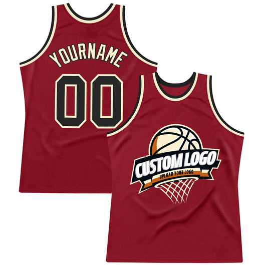 Custom Maroon Black-Cream Authentic Throwback Basketball Jersey - Sky-Custom